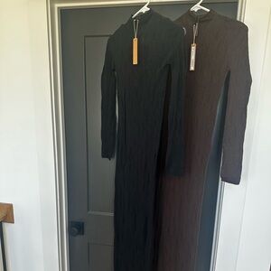 SKIMS Black Long-Sleeve Mock Neck Knit Lace Maxi Dress